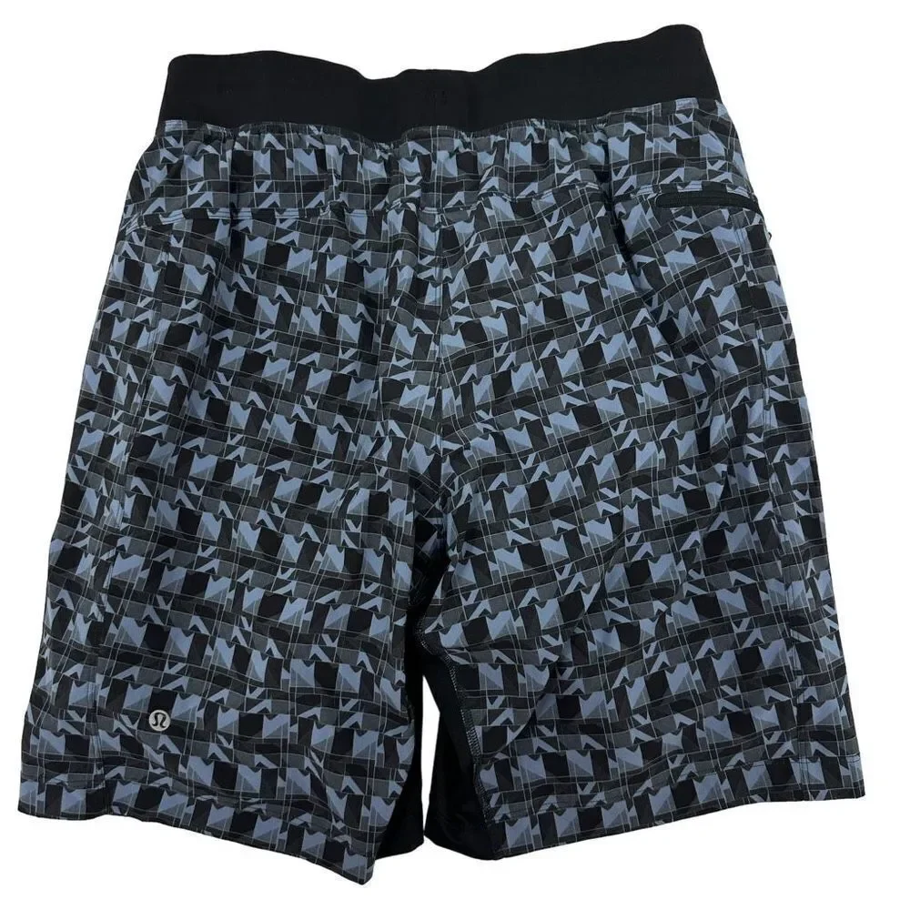 Lululemon Mens T.H.E Shorts Blue Black Multi Geometric Lined M